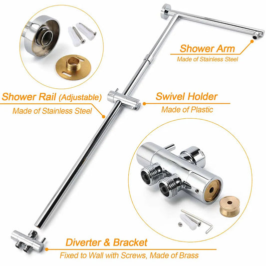 WELS Chrome 10" Round Rain Handheld Double Shower Head Arm Sliding Rail Wall Mixer Valve - Image 4