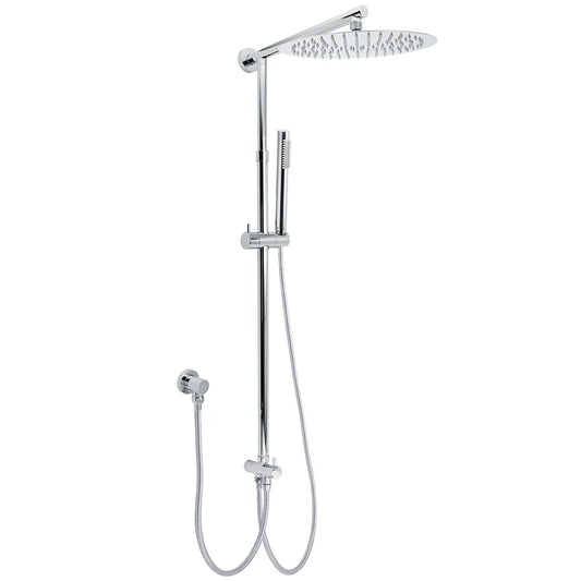 WELS Chrome Round Large 12" Rain Shower Head Single Mode Handheld Wall Arm Rail 2in1 Set