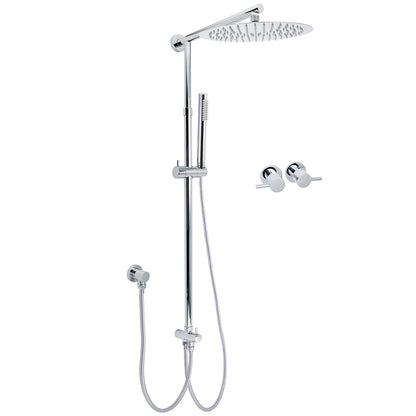 WELS Round Large 12" Rain 2in1 Shower Head Stainless Steel Handheld Wall Rail Brass Twin Taps Set