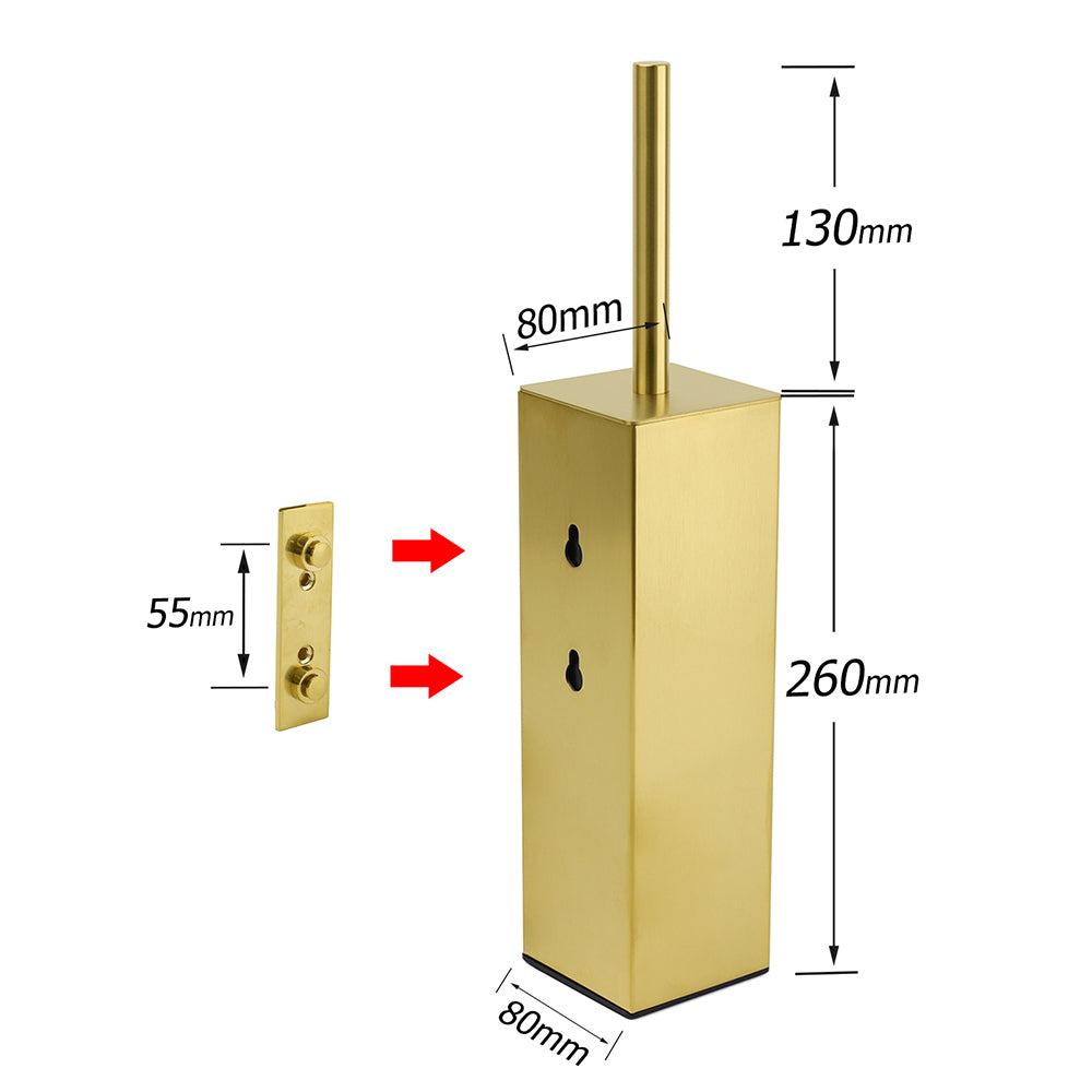 Brushed Gold Modern Stainless Steel Square Toilet Brush Wall Mounted Holder Cup - Image 2