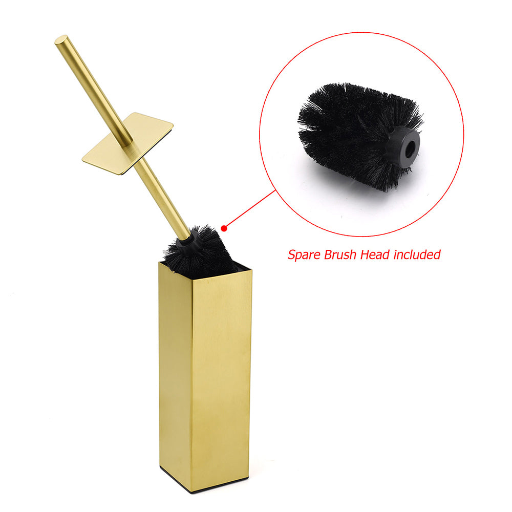 Brushed Gold Modern Stainless Steel Square Toilet Brush Wall Mounted Holder Cup - Image 3