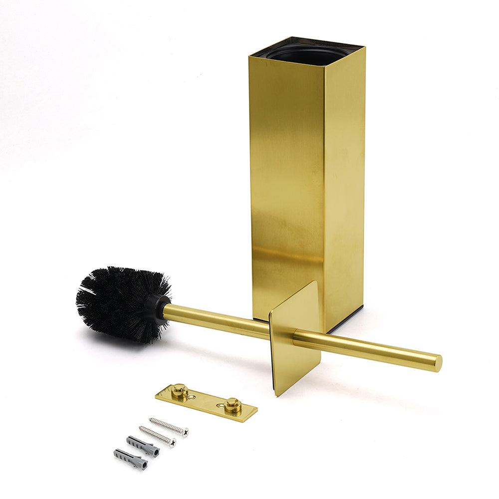 Brushed Gold Modern Stainless Steel Square Toilet Brush Wall Mounted Holder Cup - Image 4