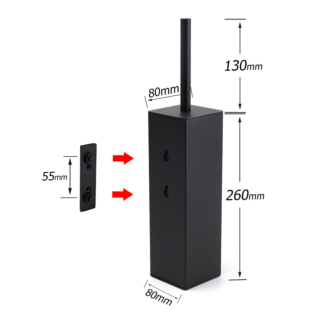 Matt Black Square Stainless Steel Bathroom Accessory Toilet Brush Holder Cup Set - Image 2