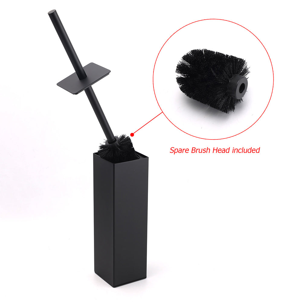 Matt Black Square Stainless Steel Bathroom Accessory Toilet Brush Holder Cup Set - Image 3