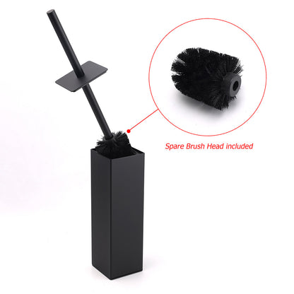 Matt Black Square Stainless Steel Bathroom Accessory Toilet Brush Holder Cup Set - Image 3