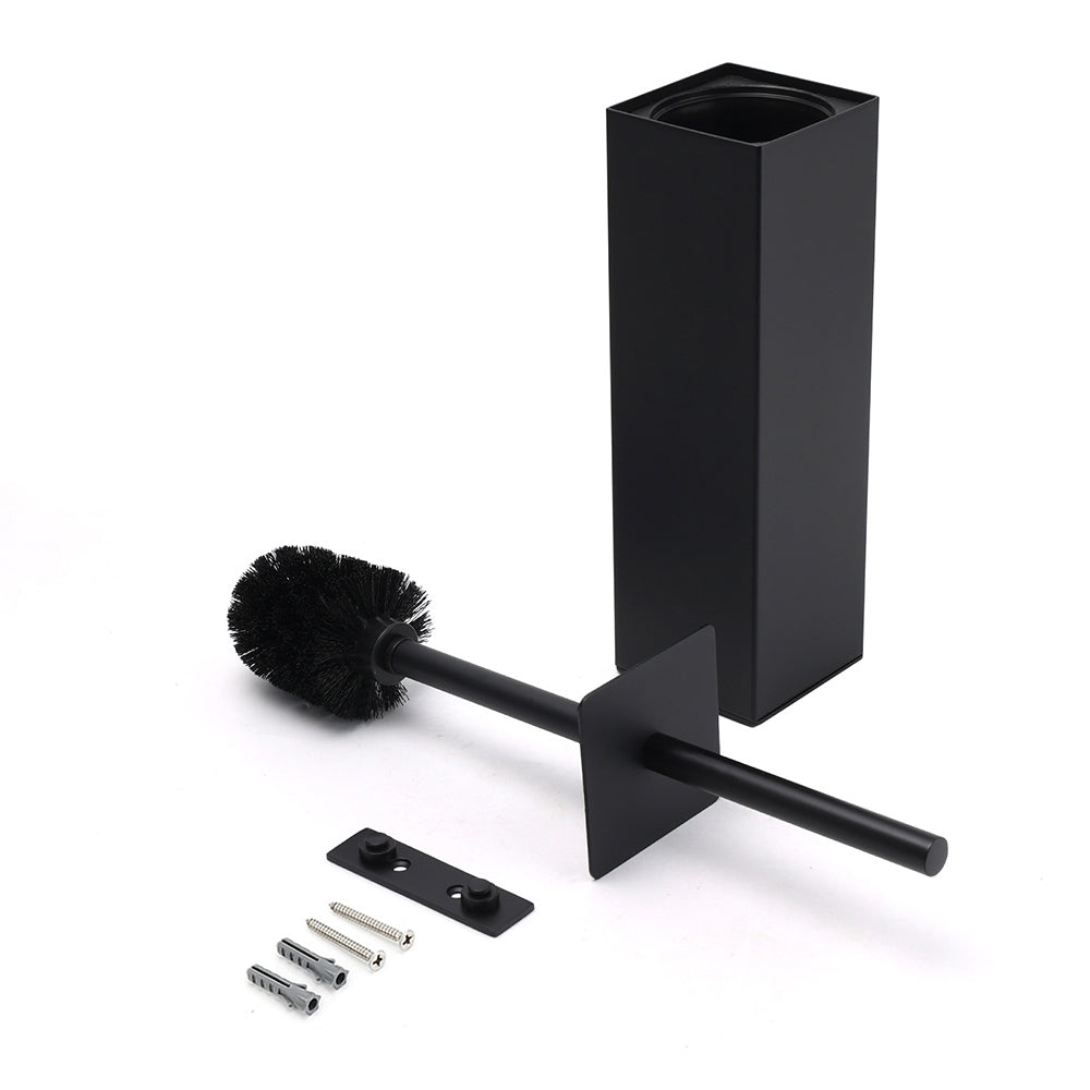 Matt Black Square Stainless Steel Bathroom Accessory Toilet Brush Holder Cup Set - Image 4