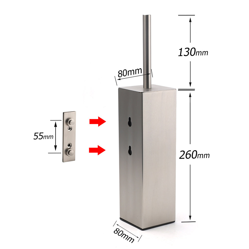 Brushed Nickel Cubic Square Toilet Brush Stainless Steel Wall Mounted Holder Cup - Image 2
