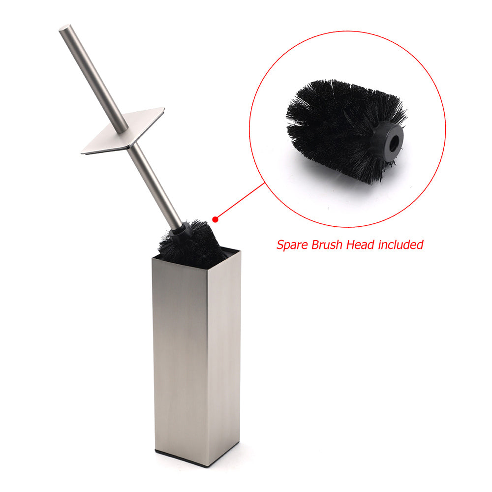Brushed Nickel Cubic Square Toilet Brush Stainless Steel Wall Mounted Holder Cup - Image 3