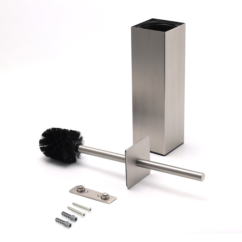 Brushed Nickel Cubic Square Toilet Brush Stainless Steel Wall Mounted Holder Cup - Image 4