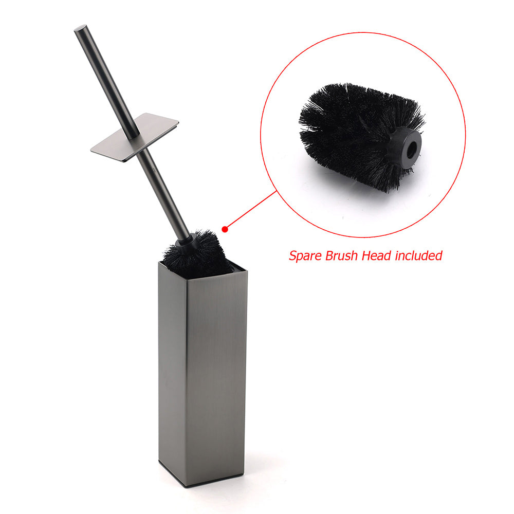 Bathroom Gun Metal Grey Square Toilet Brush 304 Stainless Steel Holder Cup Kit - Image 2