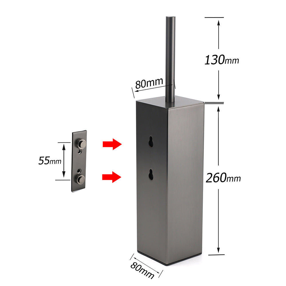 Bathroom Gun Metal Grey Square Toilet Brush 304 Stainless Steel Holder Cup Kit - Image 4