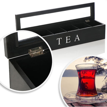 Tea box - Tea box 6 compartments - Wooden tea box - Suitable for loose tea - Black - Image 3