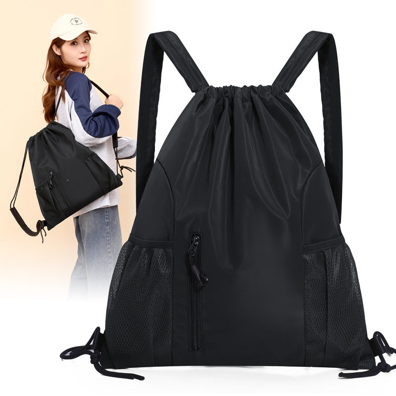 One-piece backpack - Drawstring backpack - Large capacity - Lightweight - Separate compartments for wet and dry items, sports backpack - Suitable for travel and fitness - Black - Image 2