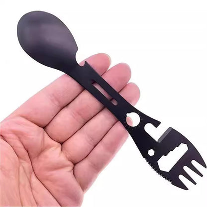 Stainless Steel Spoon and Fork - 10-in-1 Multi-Tool - Works as a combination spoon, fork, knife, bottle opener and wrench - Ideal for picnics, travel, backpacking, hiking and fishing - Black - Image 2