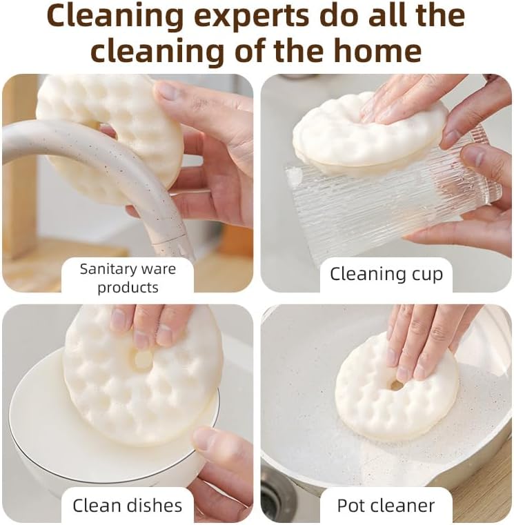 Double-sided dishwashing brush - Sponge brush with suction cup - 1 base + 2 refillable sponges - Scratch-free kitchen brush - Beige - Image 5