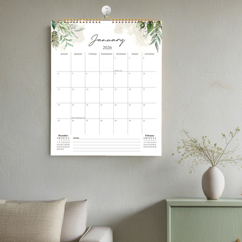 Calendar 2026 - Hangable 12 Months - Calendar - With wire-o-binding - Yearly calendar - Monthly planner - Wall calendar - 37 x 30cm - Green branches and leaves - Image 2
