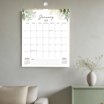 Calendar 2026 - Hangable 12 Months - Calendar - With wire-o-binding - Yearly calendar - Monthly planner - Wall calendar - 37 x 30cm - Green branches and leaves - Image 2