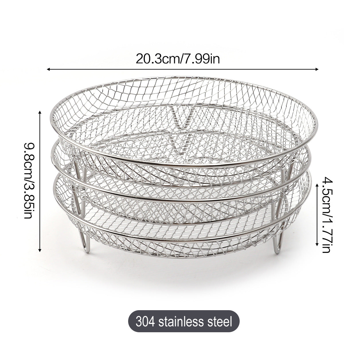 Multi-layer air fryer rack (3 round layers) - Air fryer baking pan - Air fryer grid - 304 stainless steel - Safe to use in air fryers, steam ovens, regular ovens and dishwashers - Image 8