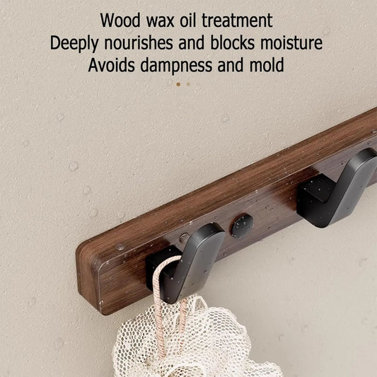 Coat rack - Wall coat rack - Coat rack with hooks - Storage rack - 25 × 3 cm - Wooden coat rack - Walnut - 3 hooks - Black - Image 2