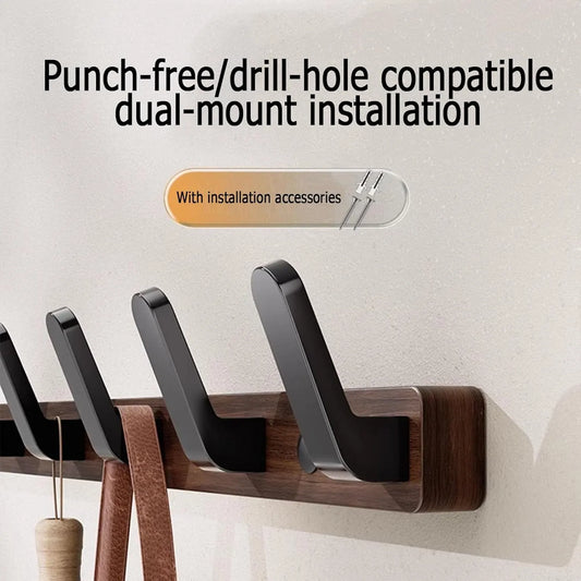 Coat rack - Wall coat rack - Coat rack with hooks - Storage rack - 25 × 3 cm - Wooden coat rack - Walnut - 5 hooks - Black - Image 4