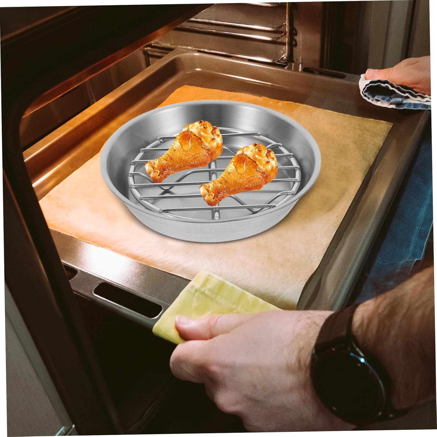Baking tray for air fryer - Air fryer baking pan - Air fryer accessories - Baking tray with rack - Made of 304 stainless steel - 12 cm - Image 4