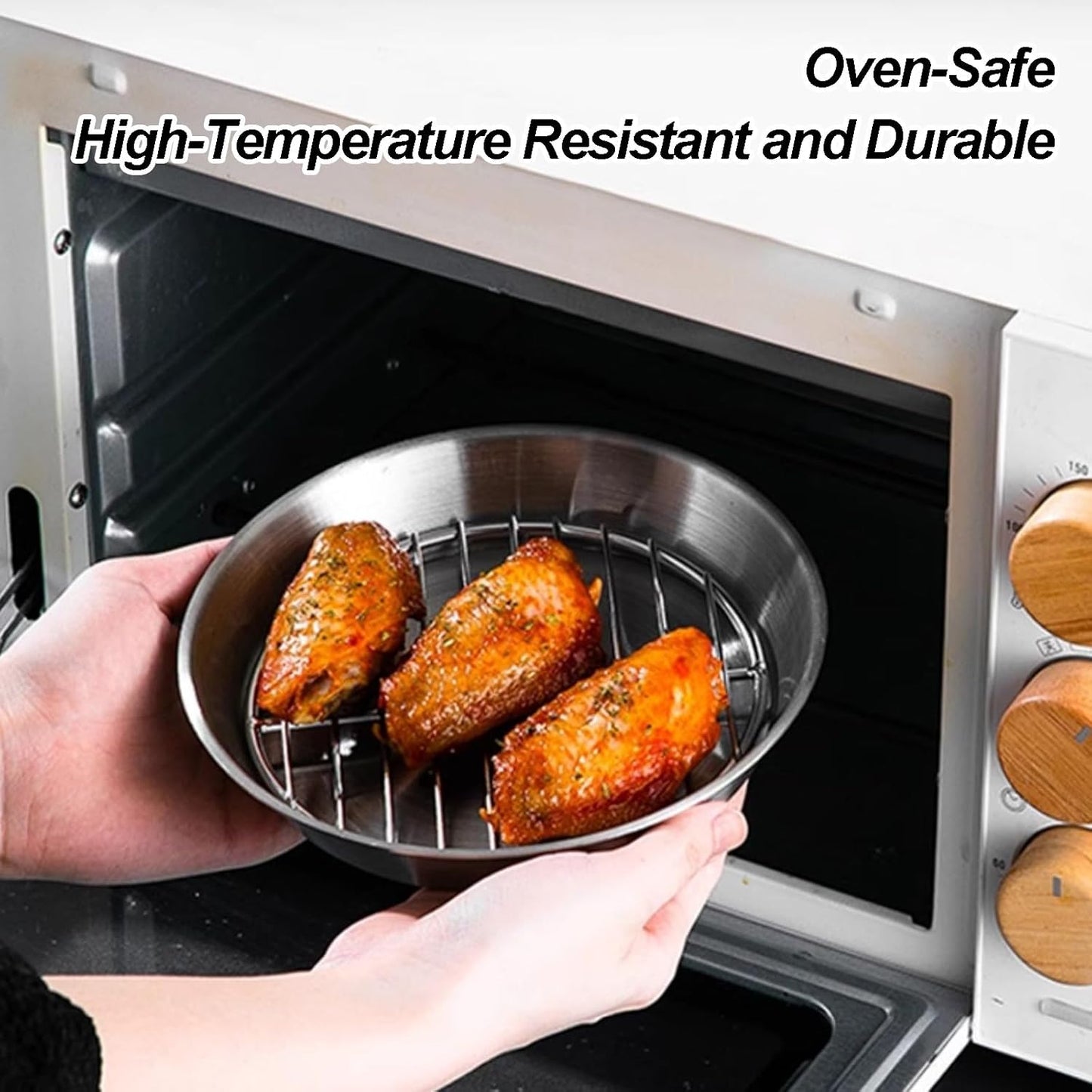 Baking tray for air fryer - Air fryer baking pan - Air fryer accessories - Baking tray with rack - Made of 304 stainless steel - 25 cm - Image 3