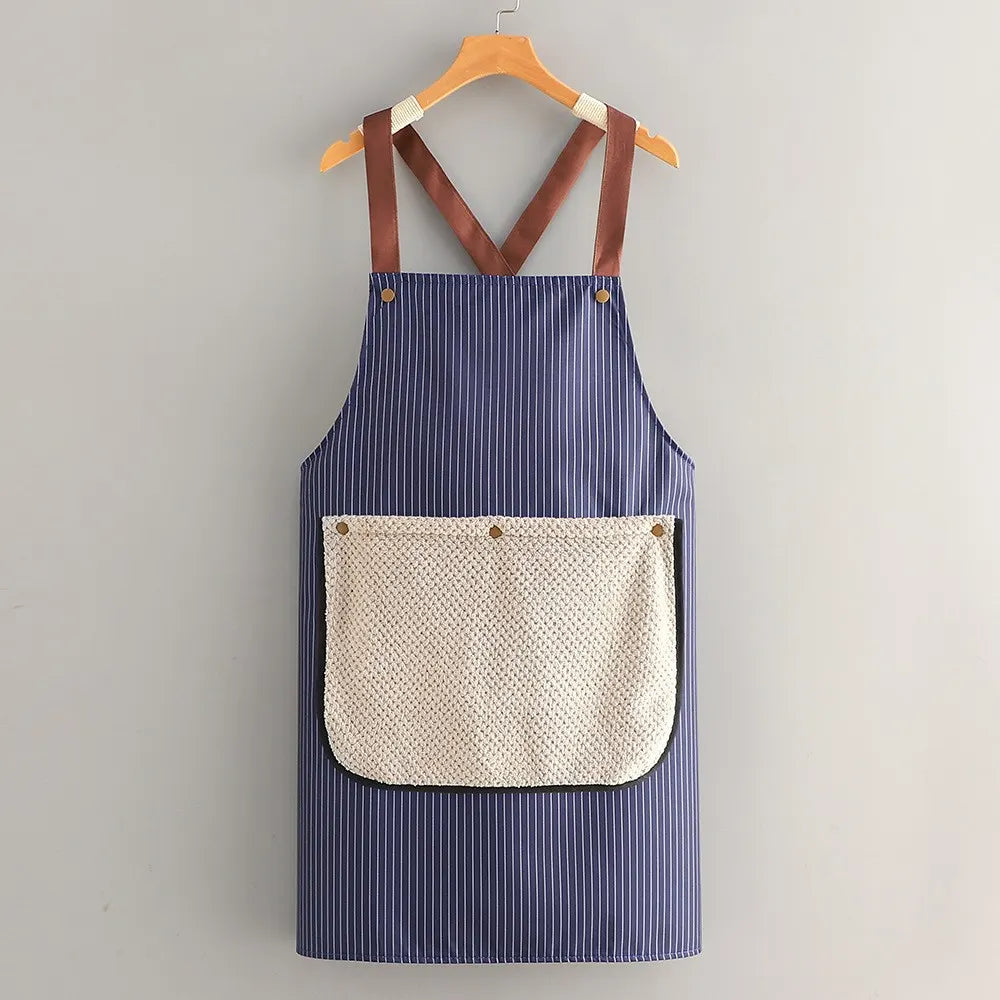 Apron - Kitchen Apron - Waterproof and Stain Resistant - Professional Cooking Apron - With Pockets and Removable Towels - Apron for Women and Men - Navy Blue