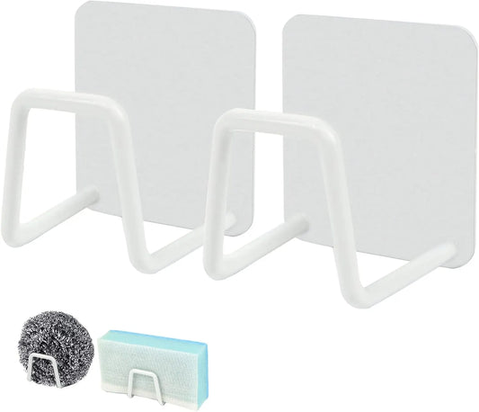 Storage rack - Sponge rack - Self-adhesive - Waterproof - Stainless steel sponge rack for the sink - Sink organizer - Dishcloth holder - suitable for smooth tiles, painted walls and mirrors - Pack of 4 - White