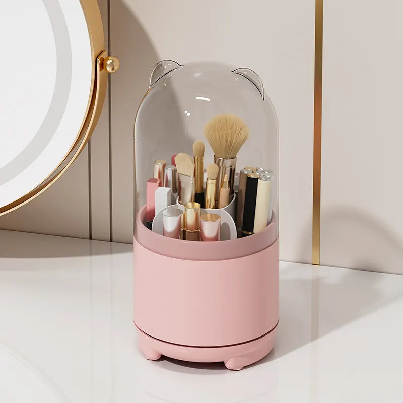 Storage box - storage box with compartments - storage box with lid - Storage rack for makeup - Rotatable - Transparent acrylic material - suitable for dressing tables, desks and bathroom counters - Pink
