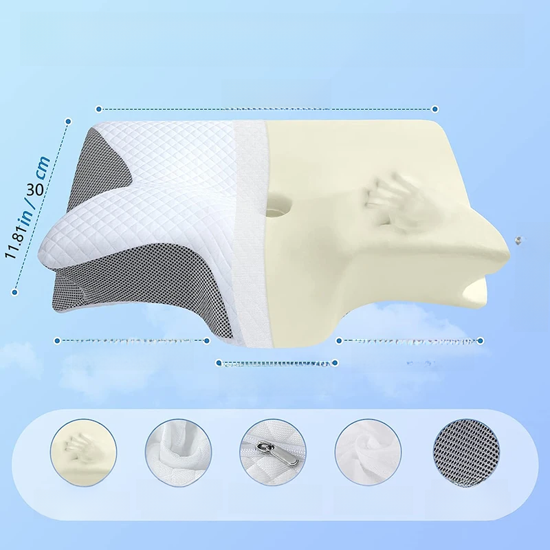 Viscoelastic Neck Pillow, Ergonomic Contour 2-in-1 Neck Pain Orthopedic Pillow, Contour Support Pillow, 1 Piece Light Gray Light gray No, - Image 2