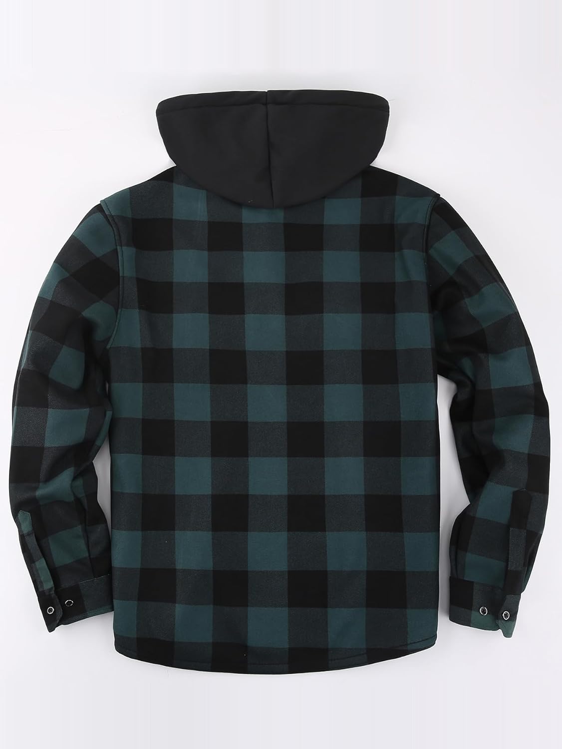 Men's Plaid Shirt Padded Warm Lined Plaid Shirts Men's Casual Plaid Shirt with Pockets Men's Hooded Plaid Jacket Green XL - Image 2