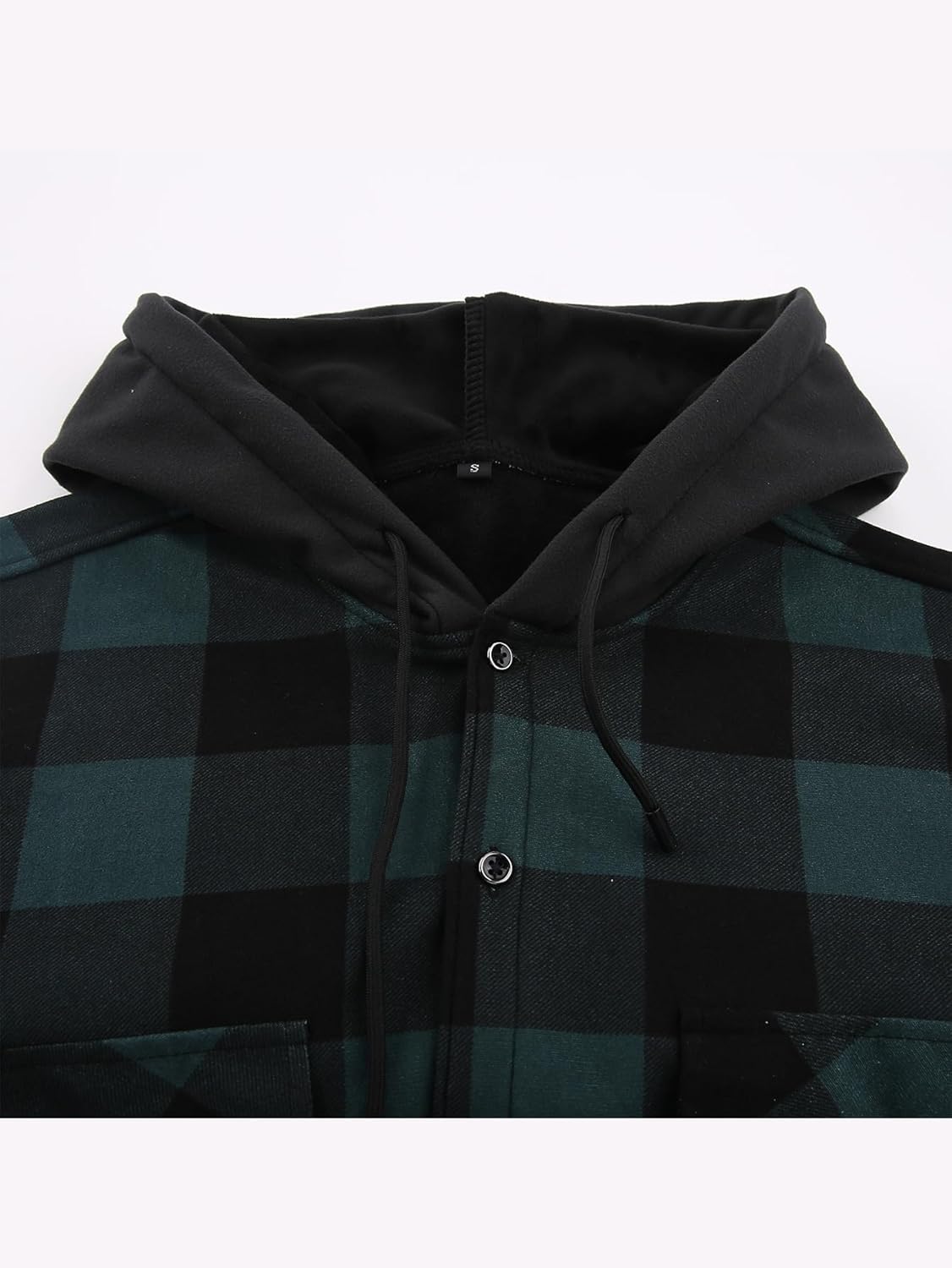 Men's Plaid Shirt Padded Warm Lined Plaid Shirts Men's Casual Plaid Shirt with Pockets Men's Hooded Plaid Jacket Green XL - Image 4