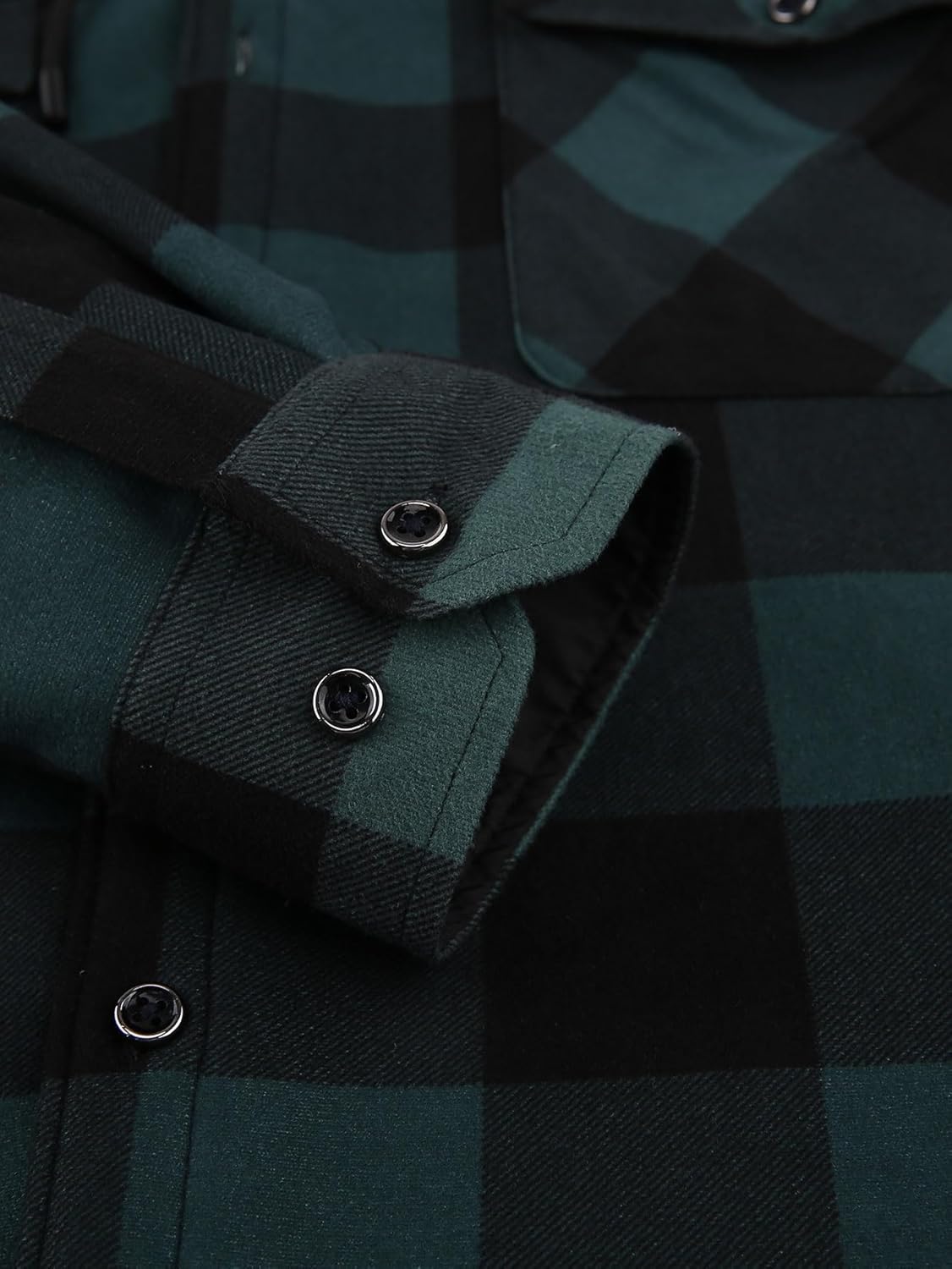 Men's Plaid Shirt Padded Warm Lined Plaid Shirts Men's Casual Plaid Shirt with Pockets Men's Hooded Plaid Jacket Green XL - Image 5