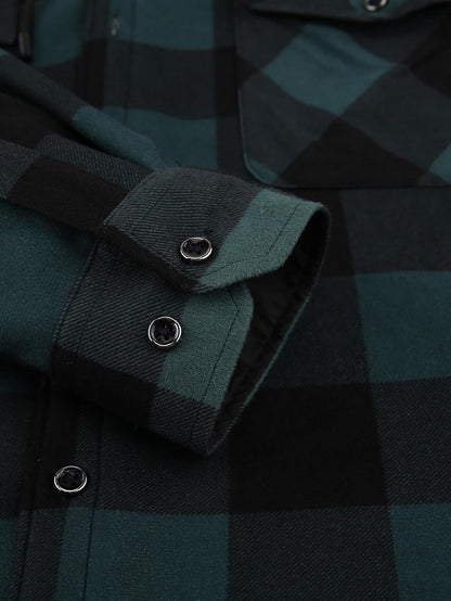 Men's Plaid Shirt Padded Warm Lined Plaid Shirts Men's Casual Plaid Shirt with Pockets Men's Hooded Plaid Jacket Green XL - Image 5