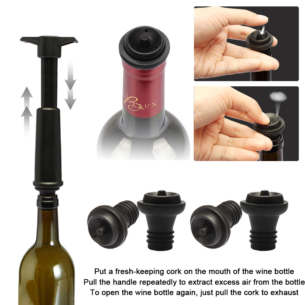 Vacu Vin Black Pump with Wine Saver Stoppers - Keeps Wine Fresh - Image 3