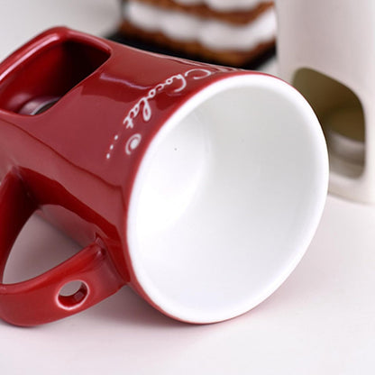 Tealight Fondue Set, Ceramic Melting Pot for Chocolate and Dessert Red - Image 3