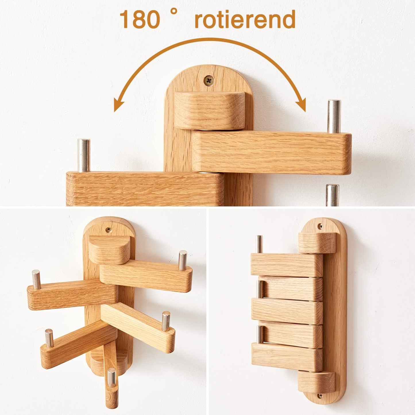 Oak Coat Rack, Wooden Wall Mounted Coat Rack for Entryway, Living Room, Bedroom, Bathroom - Image 2