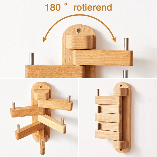 Oak Coat Rack, Wooden Wall Mounted Coat Rack for Entryway, Living Room, Bedroom, Bathroom - Image 2