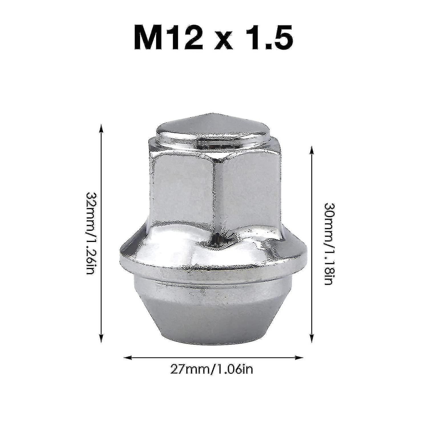 Aluminum Wheel Nuts. M12 X 1.5 Conical 19mm Hex Replacement for Ford Alloy Wheels (Silver) - Image 4