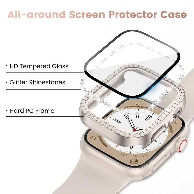 Diamond Glass Compatible with Apple Watch Case 45/41/40 mm 44 mm 42 mm 38 mm Bling Bumper+ Screen Protector iwatch Series 9 8 7 3 6 SE Red Series 789 45MM - Image 3