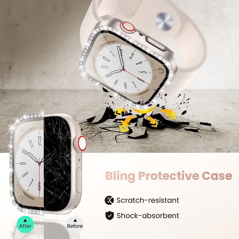 Diamond Glass Compatible with Apple Watch Case 45/41/40 mm 44 mm 42 mm 38 mm Bling Bumper+ Screen Protector iwatch Series 9 8 7 3 6 SE Red Series 789 45MM - Image 6