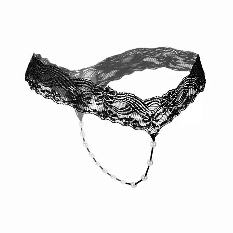 Sexy Lace Underwear Women Back Bow Panties Women G-String T-Back Thong Transparent Lingerie Cute With Beads KL107Pink One Size - Image 2