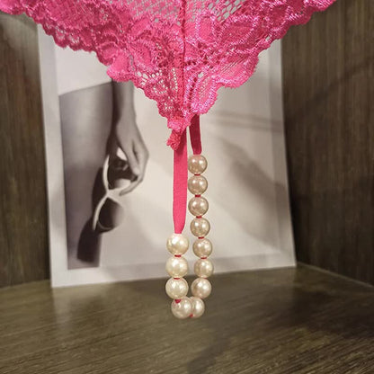 Sexy Lace Underwear Women Back Bow Panties Women G-String T-Back Thong Transparent Lingerie Cute With Beads KL107Pink One Size - Image 6