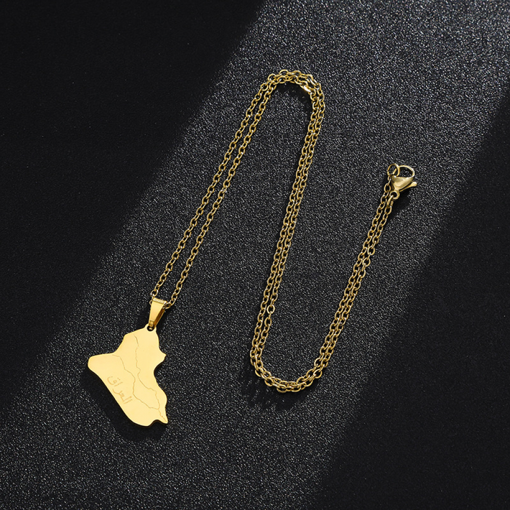 Stainless Steel Necklace for Women, Map of the Republic of Iraq - Image 3