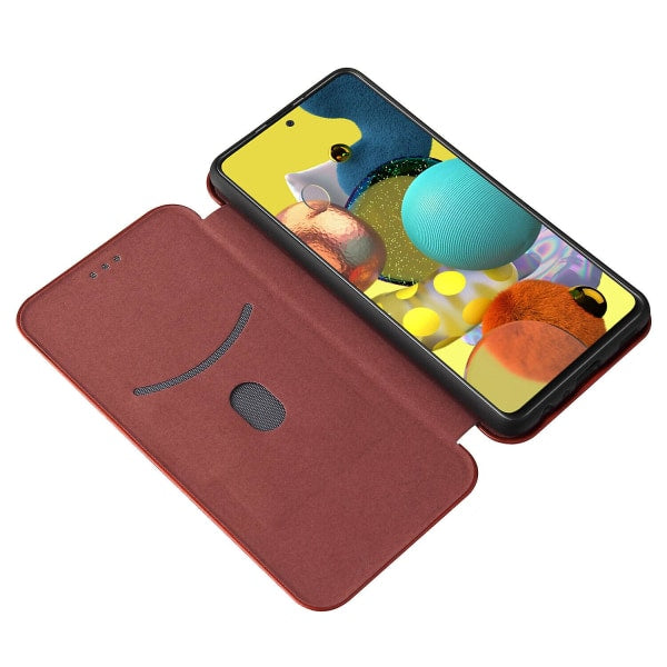 Case compatible with Samsung Galaxy A52s 5g Carbon Fiber Case Folio Flip Protective Magnetic Shell Etui Coque Brown ingen_max - Image 3