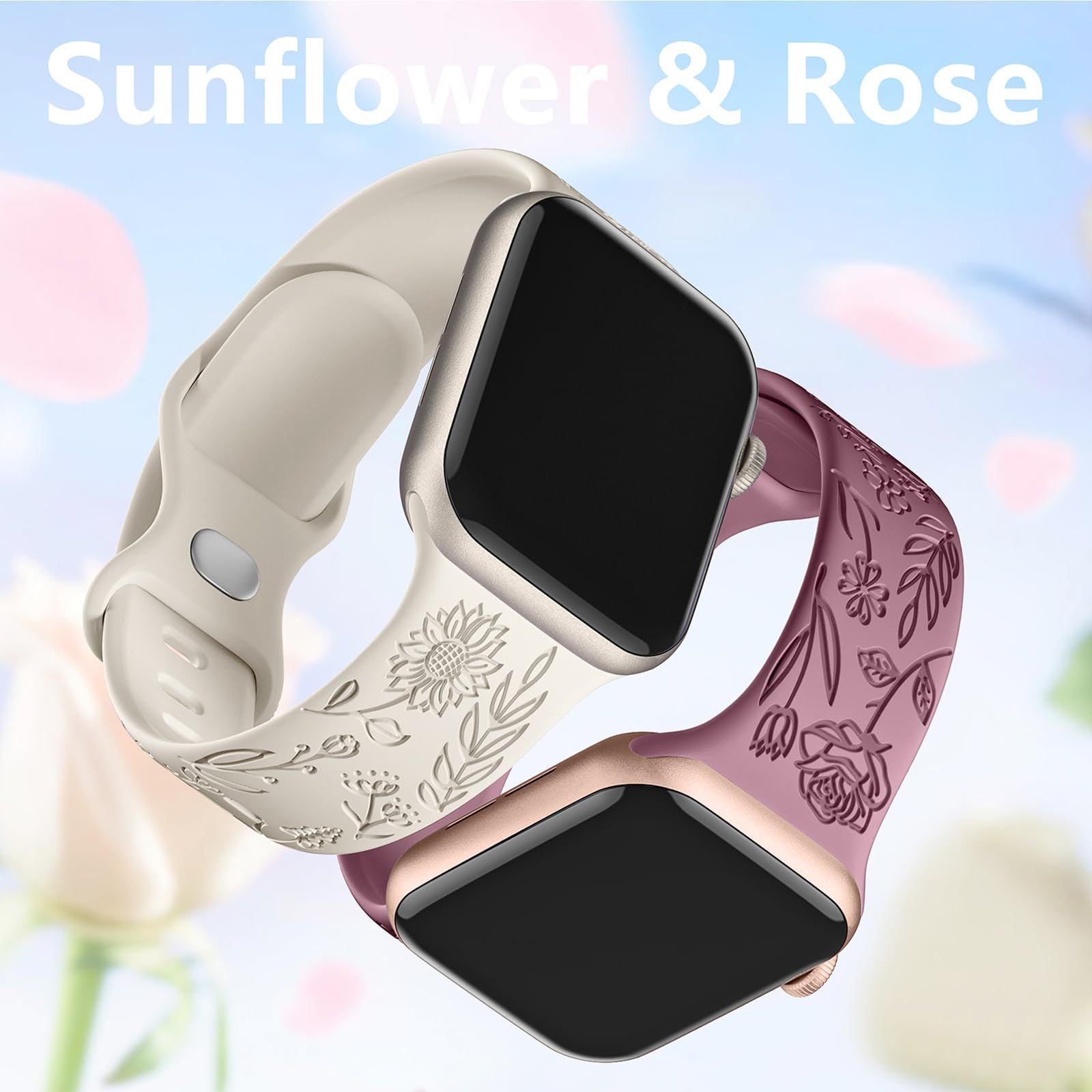 Watch strap compatible with iwatchS9 876SE Apple Watch, embossed small rose silicone, rose color - blue-grey Rose - blue-grey 38/40/41mm - Image 3