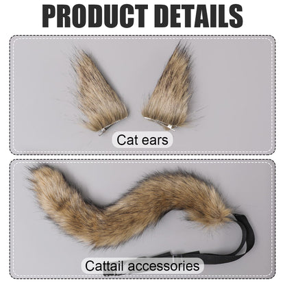 Faux Fur Cat Fox Wolf Fluffy Tail and Ears for Halloween - Image 3