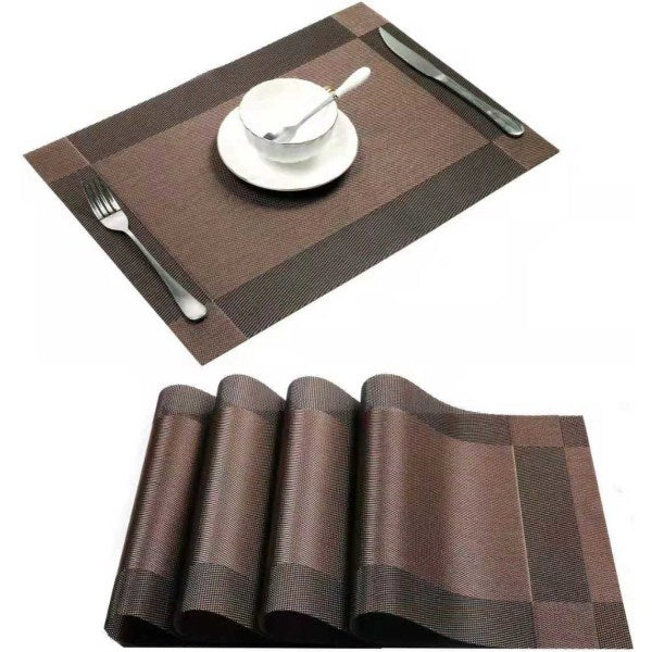 PVC Non-Slip PVC Placemats Set Heat Resistant Placemats Dining Table Kitchen Mat (Set of 4) Gold - Image 3