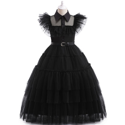 Girls' dress cosplay Wednesday Brigitte princess dress lace details puff sleeves children Skirt + belt 110