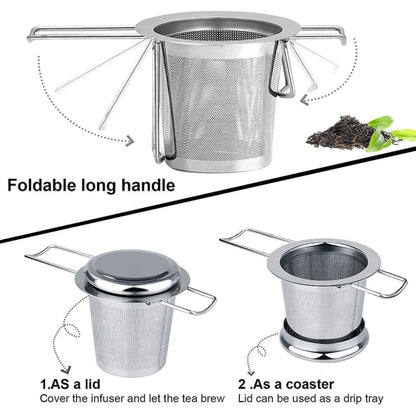 Tea filter, stainless steel tea strainer, tea strainer, tea infuser Tea strainer with lock, tea filter with fine holes, foldable handle design Suitable for - Image 3